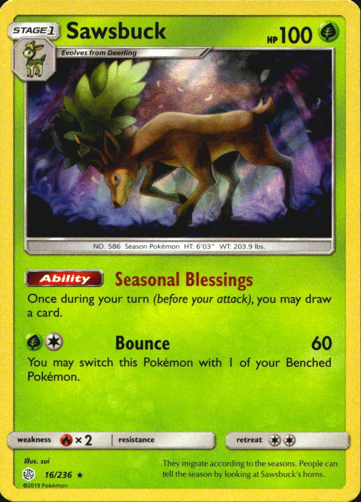 Sawsbuck 16/236 Holo Rare Cosmic Eclipse Pokemon Near Mint
