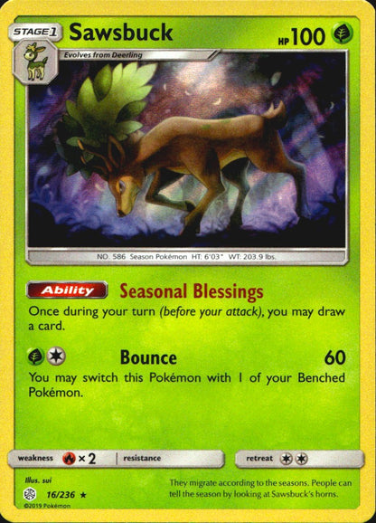 Sawsbuck 16/236 Holo Rare Cosmic Eclipse Pokemon Near Mint