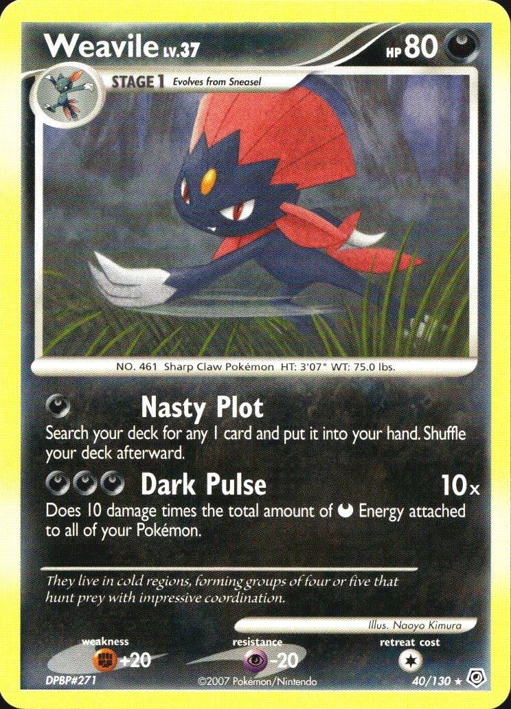 Weavile 40/130 Rare Diamond & Pearl Pokemon Near Mint