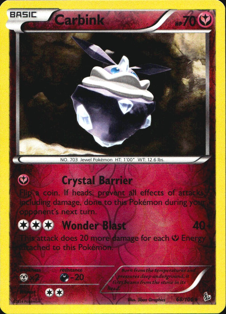Carbink 68/106 Holo Rare Flashfire Pokemon Reverse Holo Near Mint