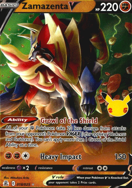 Zamazenta V 018/025 Holo Rare V Celebrations Pokemon Near Mint