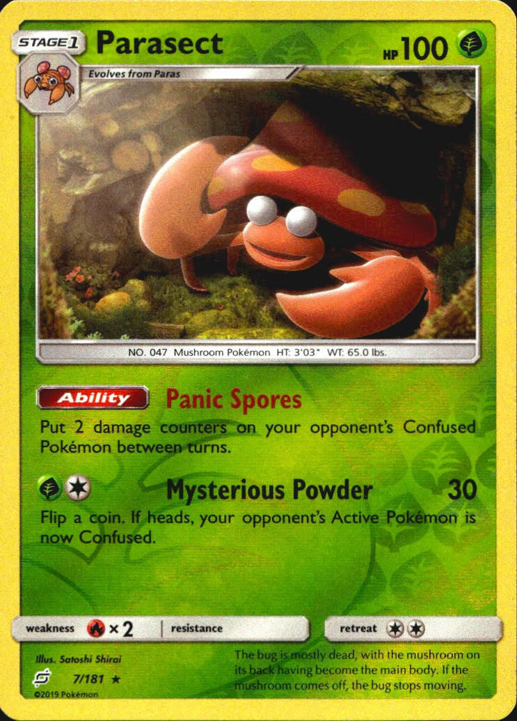 Parasect 7/181 Rare Team Up Pokemon Reverse Holo Near Mint