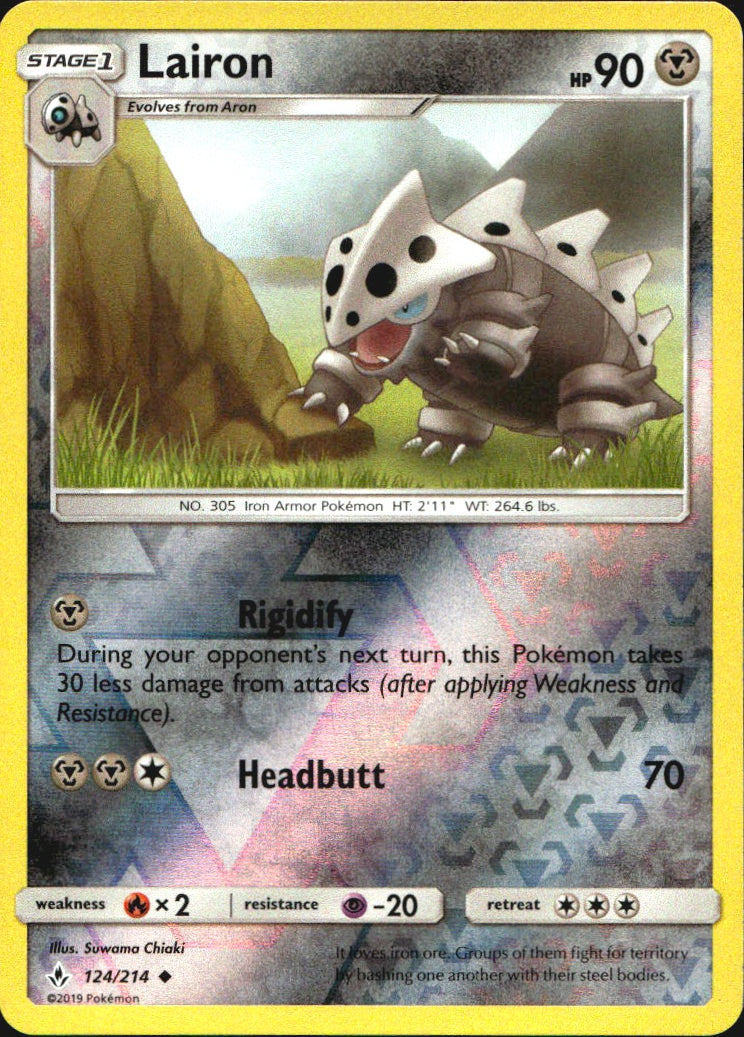 Lairon 124/214 Uncommon Unbroken Bonds Pokemon Reverse Holo Near Mint