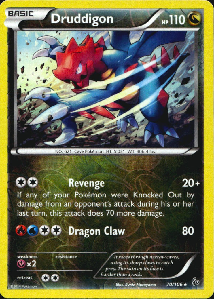 Druddigon 70/106 Holo Rare Flashfire Pokemon Reverse Holo Near Mint