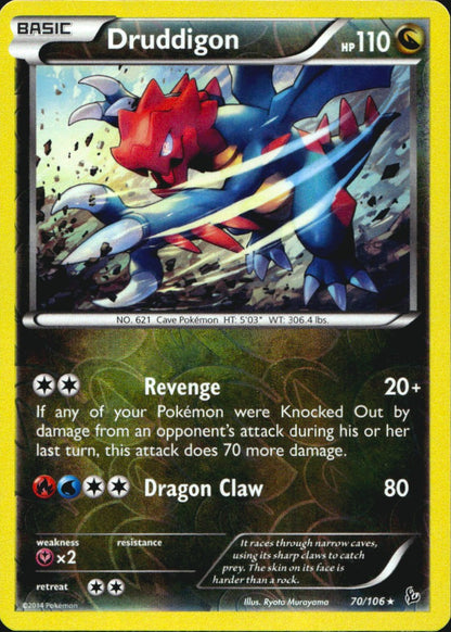 Druddigon 70/106 Holo Rare Flashfire Pokemon Reverse Holo Near Mint