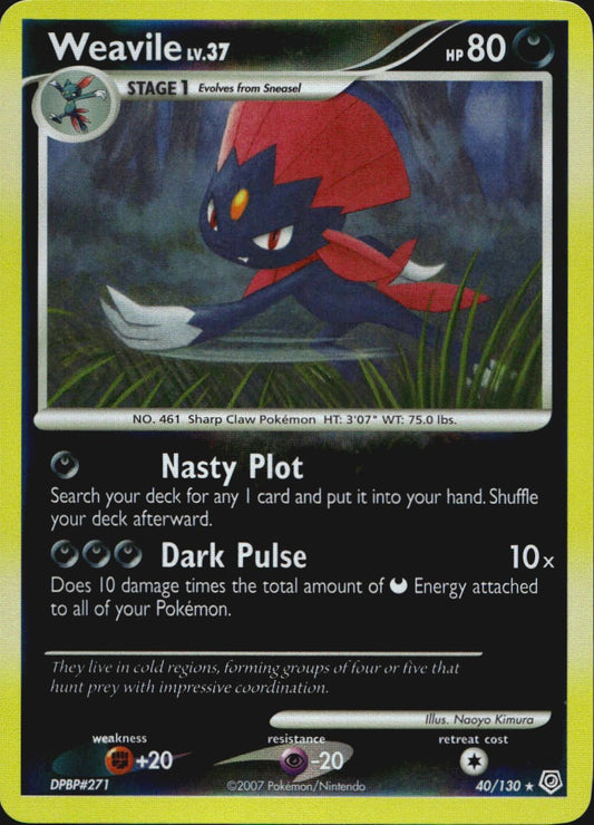 Weavile 40/130 Rare Diamond & Pearl Pokemon Reverse Holo Near Mint