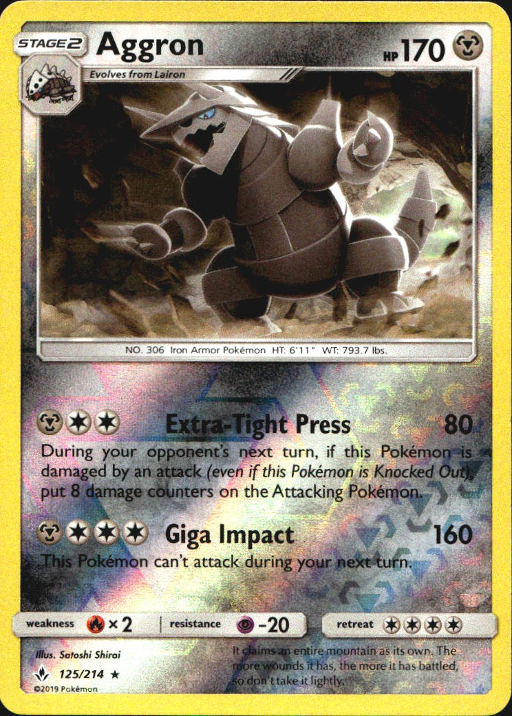 Aggron 125/214 Rare Unbroken Bonds Pokemon Reverse Holo Near Mint
