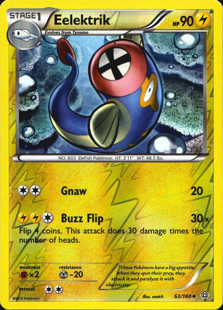 Eelektrik 63/160 Uncommon Primal Clash Pokemon Reverse Holo Near Mint