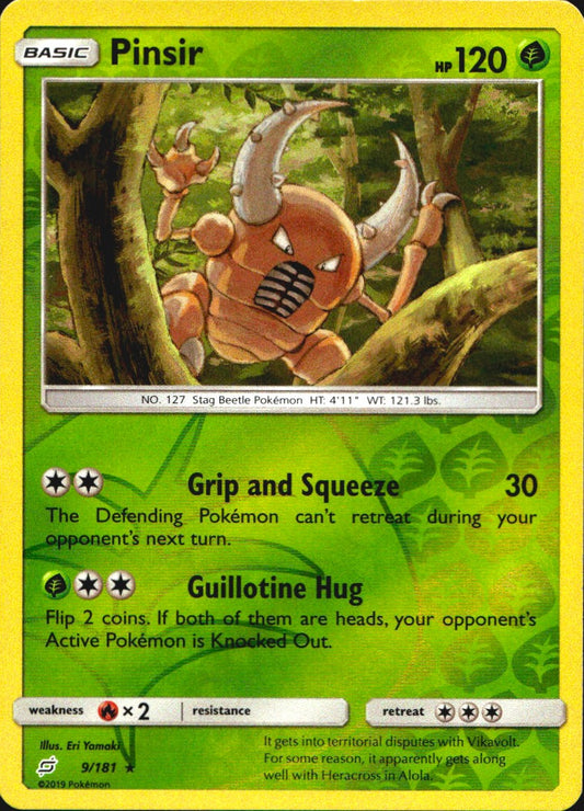 Pinsir 9/181 Rare Team Up Pokemon Reverse Holo Near Mint