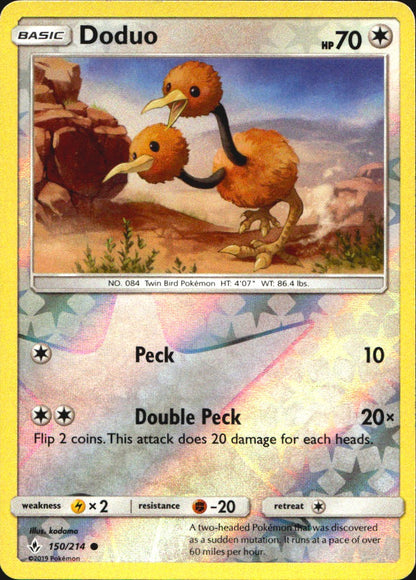 Doduo 150/214 Common Unbroken Bonds Pokemon Reverse Holo Near Mint