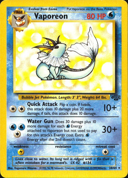 Vaporeon 28/64 Rare Jungle Pokemon Near Mint
