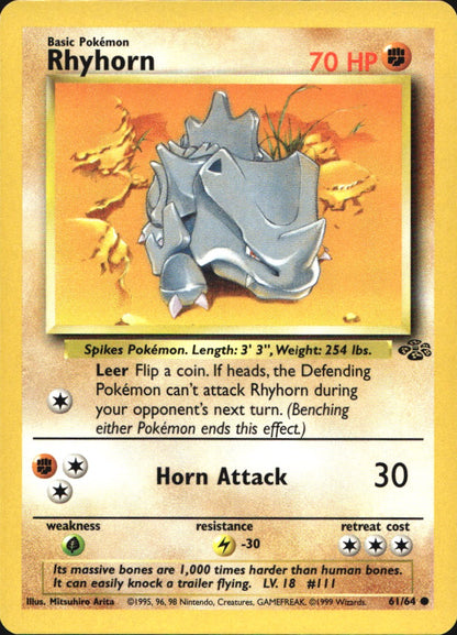 Rhyhorn 61/64 Common Jungle Pokemon Near Mint