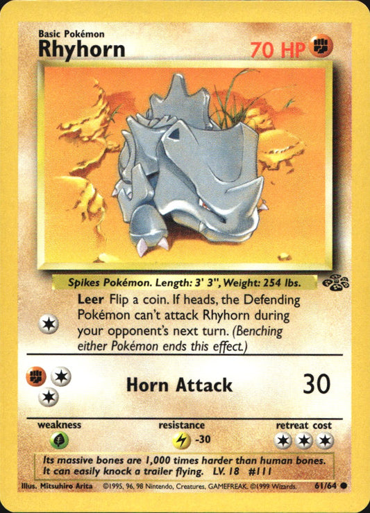 Rhyhorn 61/64 Common Jungle Pokemon Near Mint