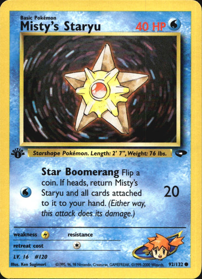 Misty's Staryu 92/132 Common Gym Challenge Pokemon 1st Edition Near Mint