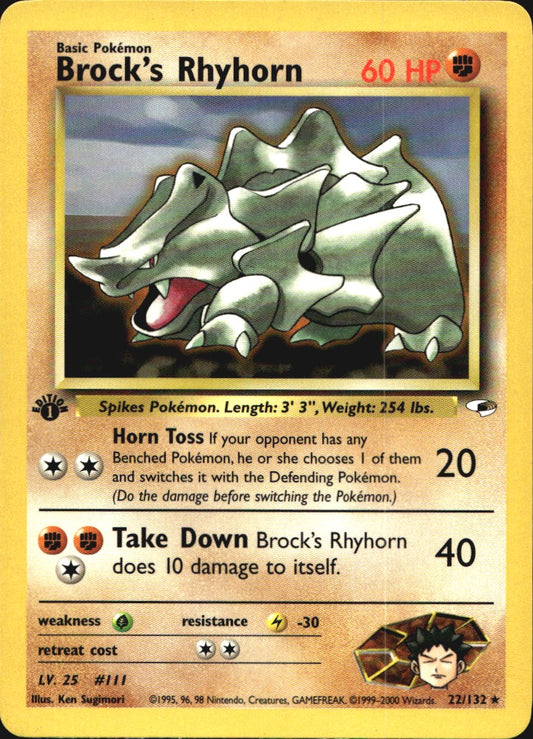 Brock's Rhyhorn 22/132 Rare Gym Heroes Pokemon 1st Edition Near Mint