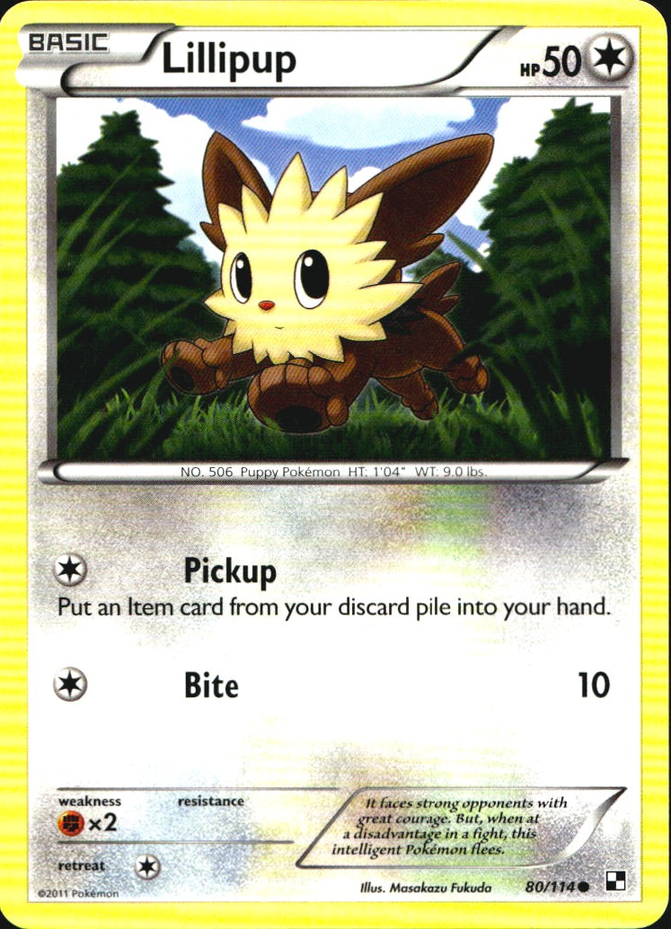 Lillipup 80/114 Common Black & White Pokemon Near Mint