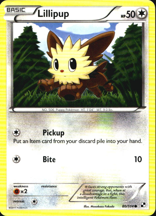 Lillipup 80/114 Common Black & White Pokemon Near Mint