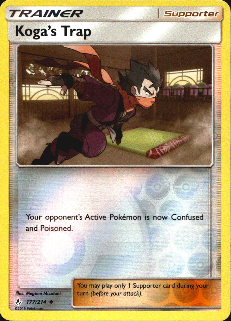 Koga's Trap 177/214 Uncommon Unbroken Bonds Pokemon Reverse Holo Near Mint