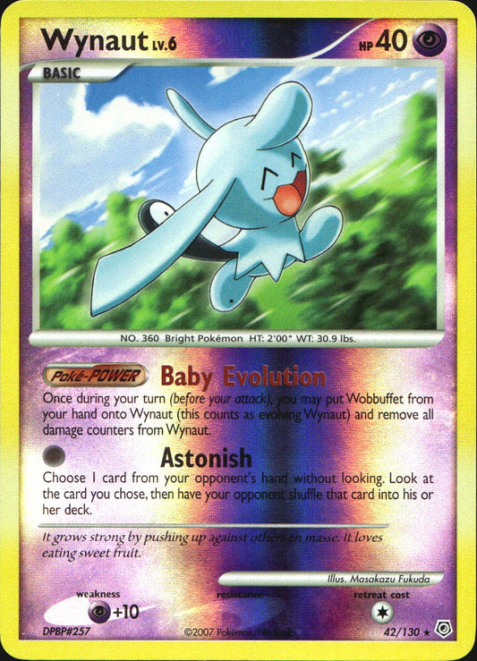 Wynaut 42/130 Rare Diamond & Pearl Pokemon Reverse Holo Near Mint