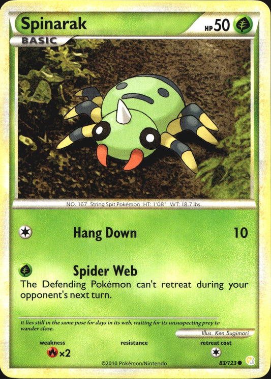 Spinarak 83/123 Common HeartGold & SoulSilver Pokemon Near Mint