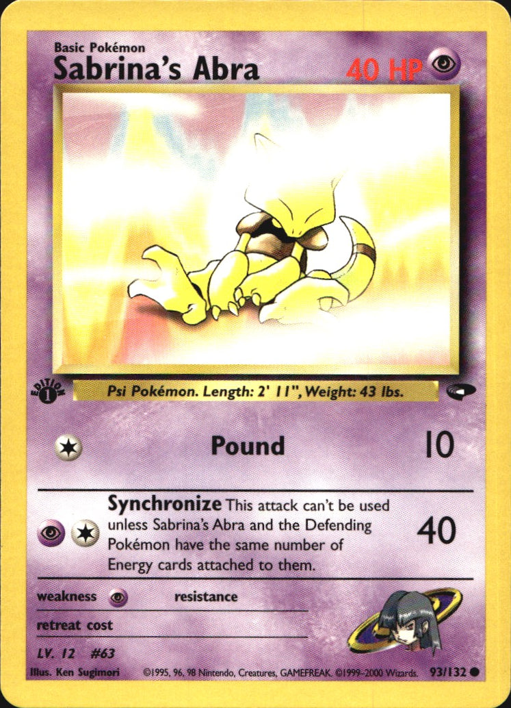 Sabrina's Abra 93/132 Common Gym Challenge Pokemon 1st Edition Near Mint