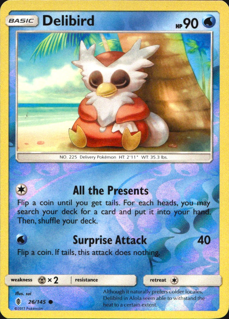 Delibird 26/145 Common Guardians Rising Pokemon Reverse Holo Near Mint