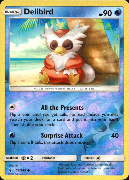 Delibird 26/145 Common Guardians Rising Pokemon Reverse Holo Near Mint