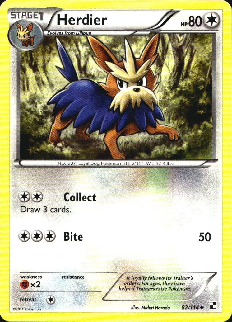 Herdier 82/114 Uncommon Black & White Pokemon Near Mint