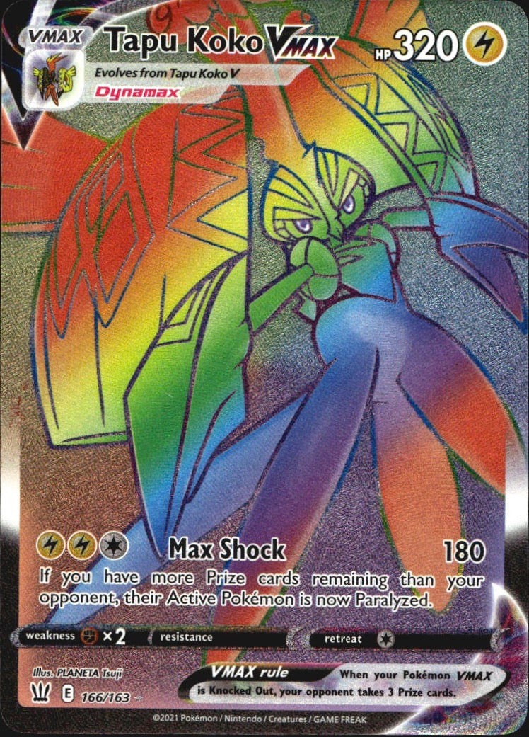 Tapu Koko VMAX 166/163 Rainbow Rare Battle Styles Near Mint