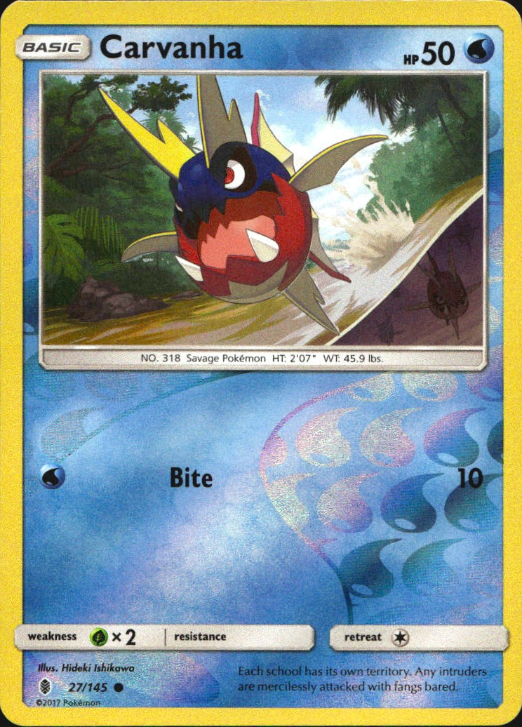 Carvanha 27/145 Common Guardians Rising Pokemon Reverse Holo Near Mint