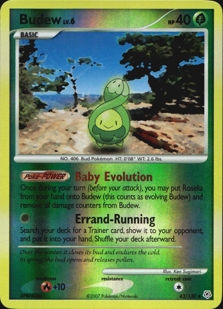 Budew 43/130 Uncommon Diamond & Pearl Pokemon Reverse Holo Near Mint
