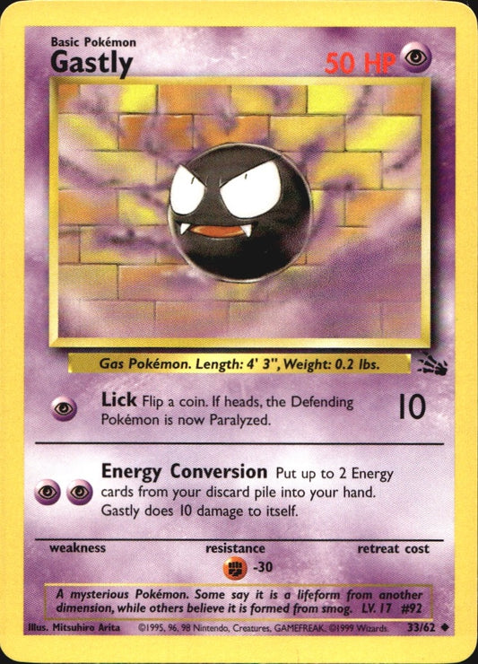 Gastly 33/62 Uncommon Fossil Pokemon Near Mint