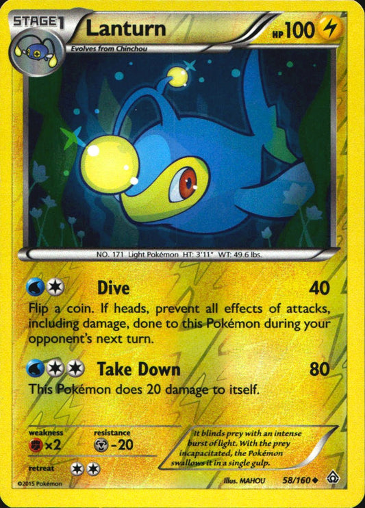 Lanturn 58/160 Uncommon Primal Clash Pokemon Reverse Holo Near Mint