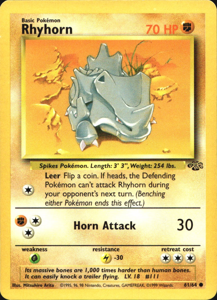 Rhyhorn 61/64 Common Jungle Pokemon Near Mint