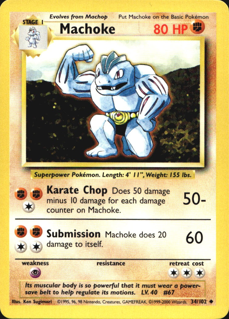 Machoke 34/102 Uncommon Base Set Pokemon Near Mint