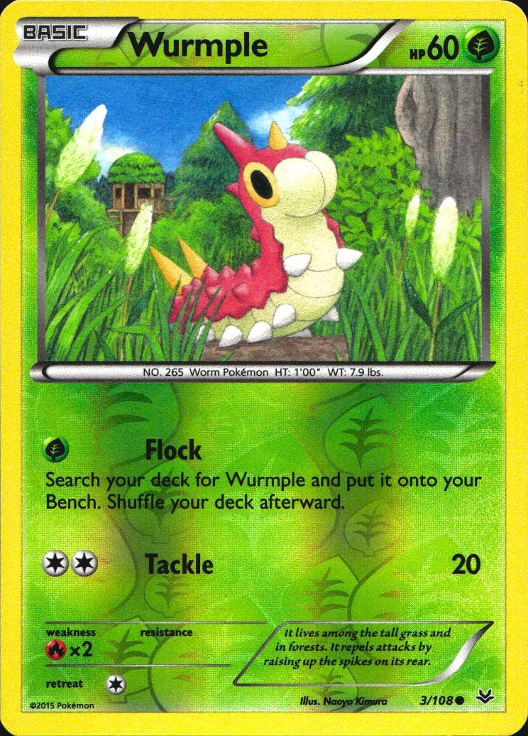 Wurmple 3/108 Common Roaring Skies Pokemon Reverse Holo Near Mint