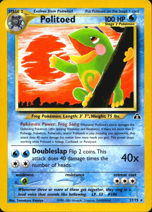 Politoed 27/75 Rare Neo Discovery Pokemon Moderately Played