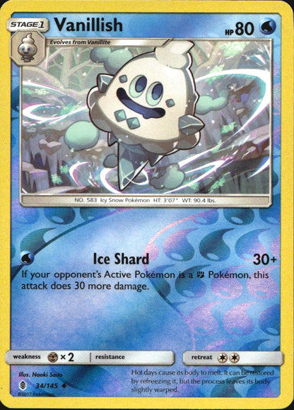 Vanillish 34/145 Uncommon Guardians Rising Pokemon Reverse Holo Near Mint