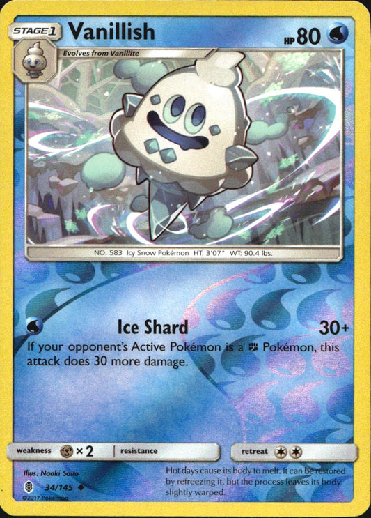 Vanillish 34/145 Uncommon Guardians Rising Pokemon Reverse Holo Near Mint