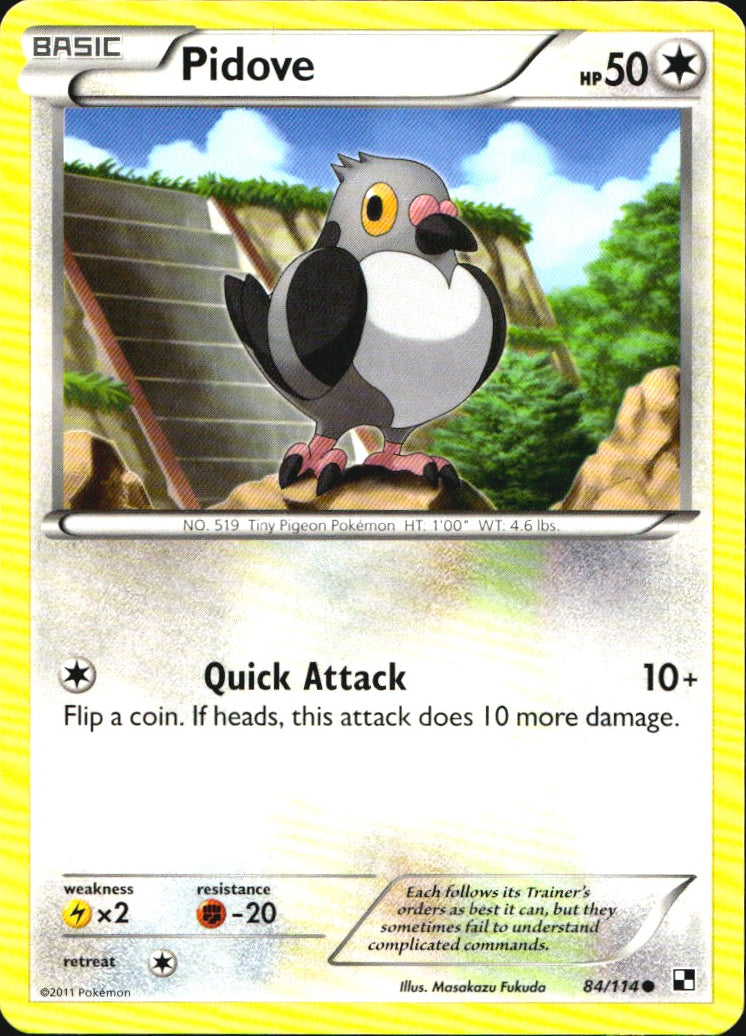 Pidove 84/114 Common Black & White Pokemon Near Mint