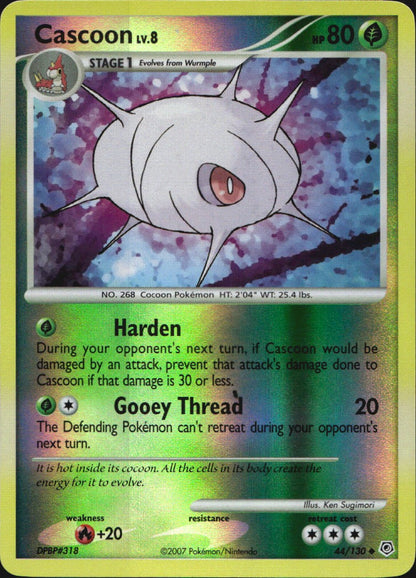 Cascoon 44/130 Uncommon Diamond & Pearl Pokemon Reverse Holo Near Mint