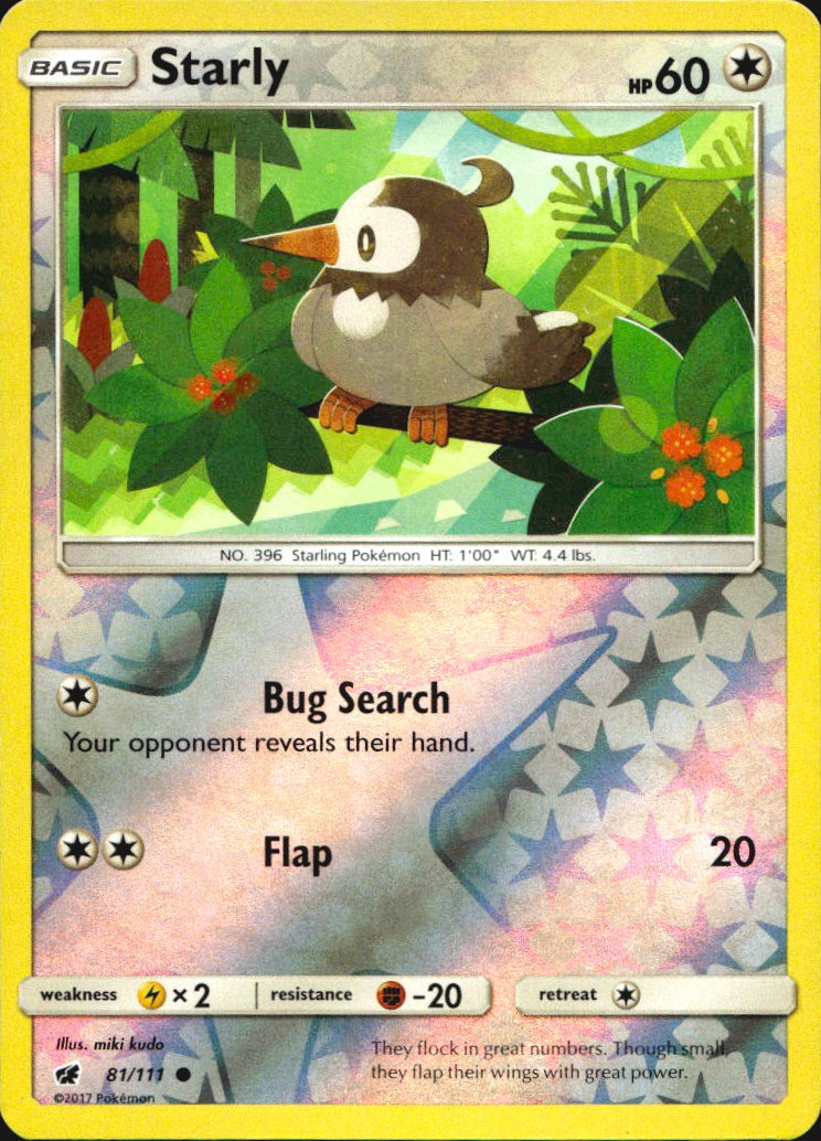 Starly 81/111 Common Crimson Invasion Pokemon Reverse Holo Near Mint