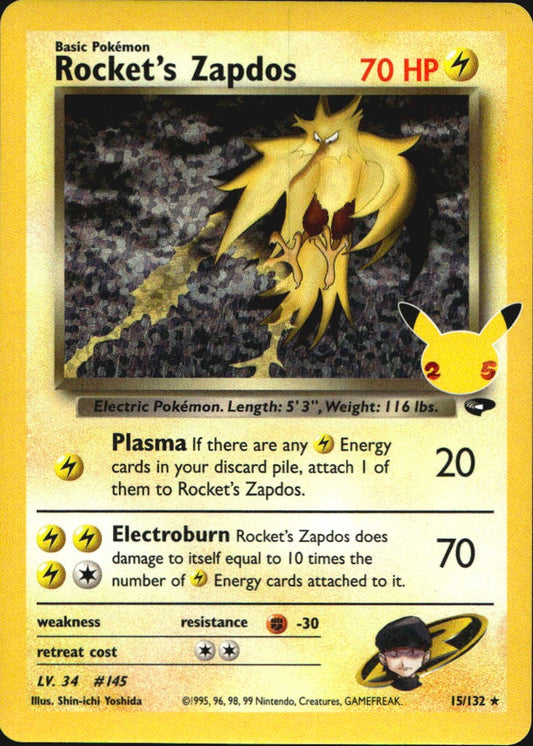 Rocket's Zapdos 15/132 holo Celebrations: Classic Collection Pokemon NM
