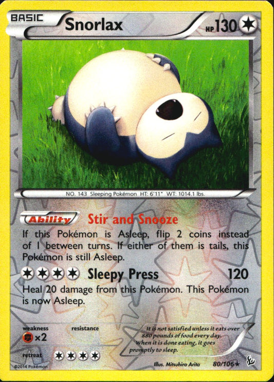 Snorlax 80/106 Rare Flashfire Pokemon Reverse Holo Near Mint