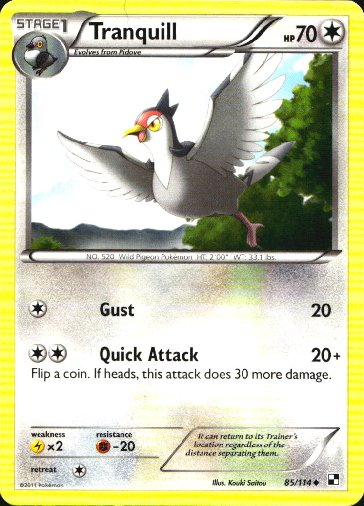 Tranquill 85/114 Uncommon Black & White Pokemon Near Mint