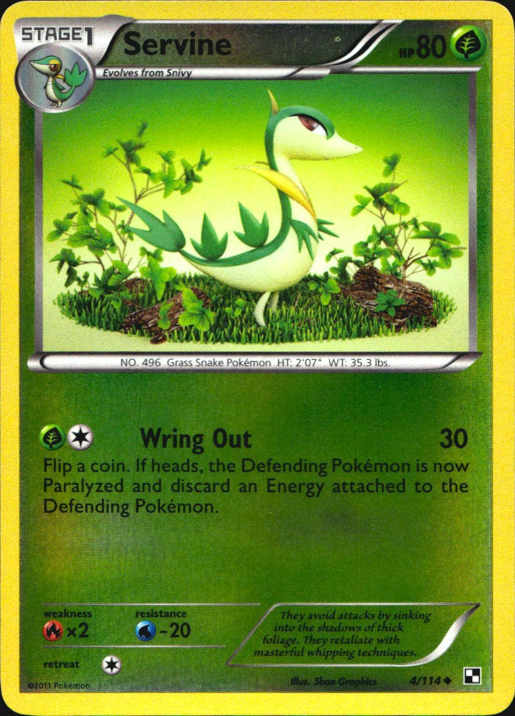 Servine 4/114 Uncommon Black & White Pokemon Reverse Holo Near Mint