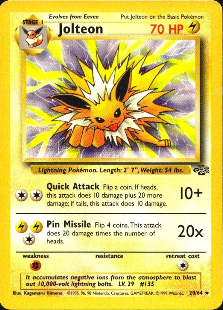 Jolteon 20/64 Rare Jungle Pokemon Near Mint