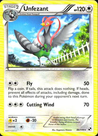 Unfezant 86/114 Rare Black & White Pokemon Near Mint