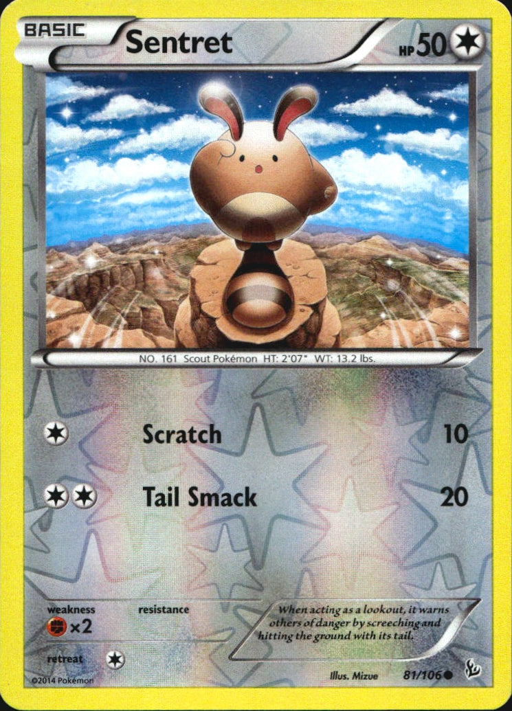 Sentret 81/106 Common Flashfire Pokemon Reverse Holo Near Mint