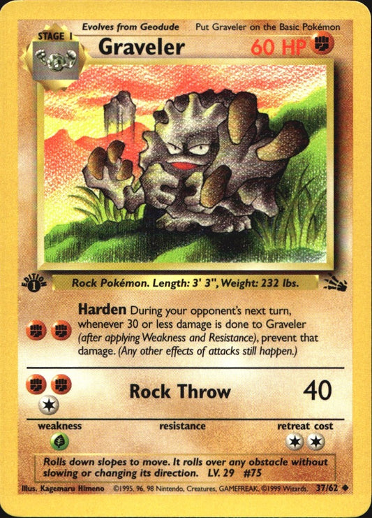 Graveler 37/62 Uncommon Fossil Pokemon 1st Edition Near Mint